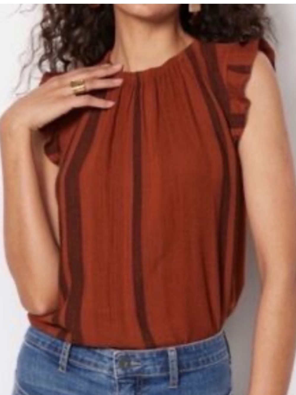 Cloth and Stone Stripe Ruffle Sleeveless Top